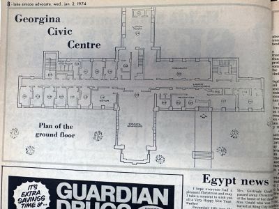 Newspaper clipping showing the blueprint of the first floor of the Civic Centre.
