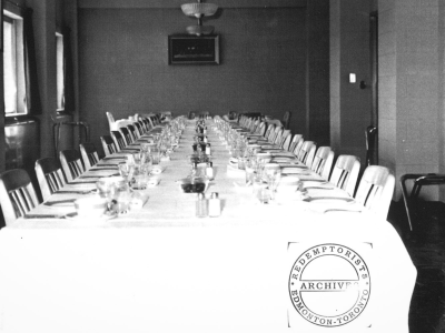 Black and white photo of Novitiate dining hall.