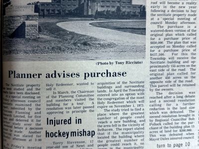 Newspaper clipping. "Council Buys Novitiate." 1974.